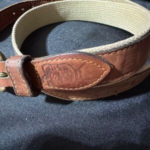 Brown vintage Fossil Men's Belt sz34 canvas with leather & sword fish